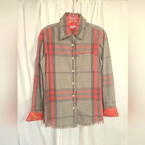 Tizzie Gray/Red Plaid Button Down Raw Edges Fall Shirt Size S